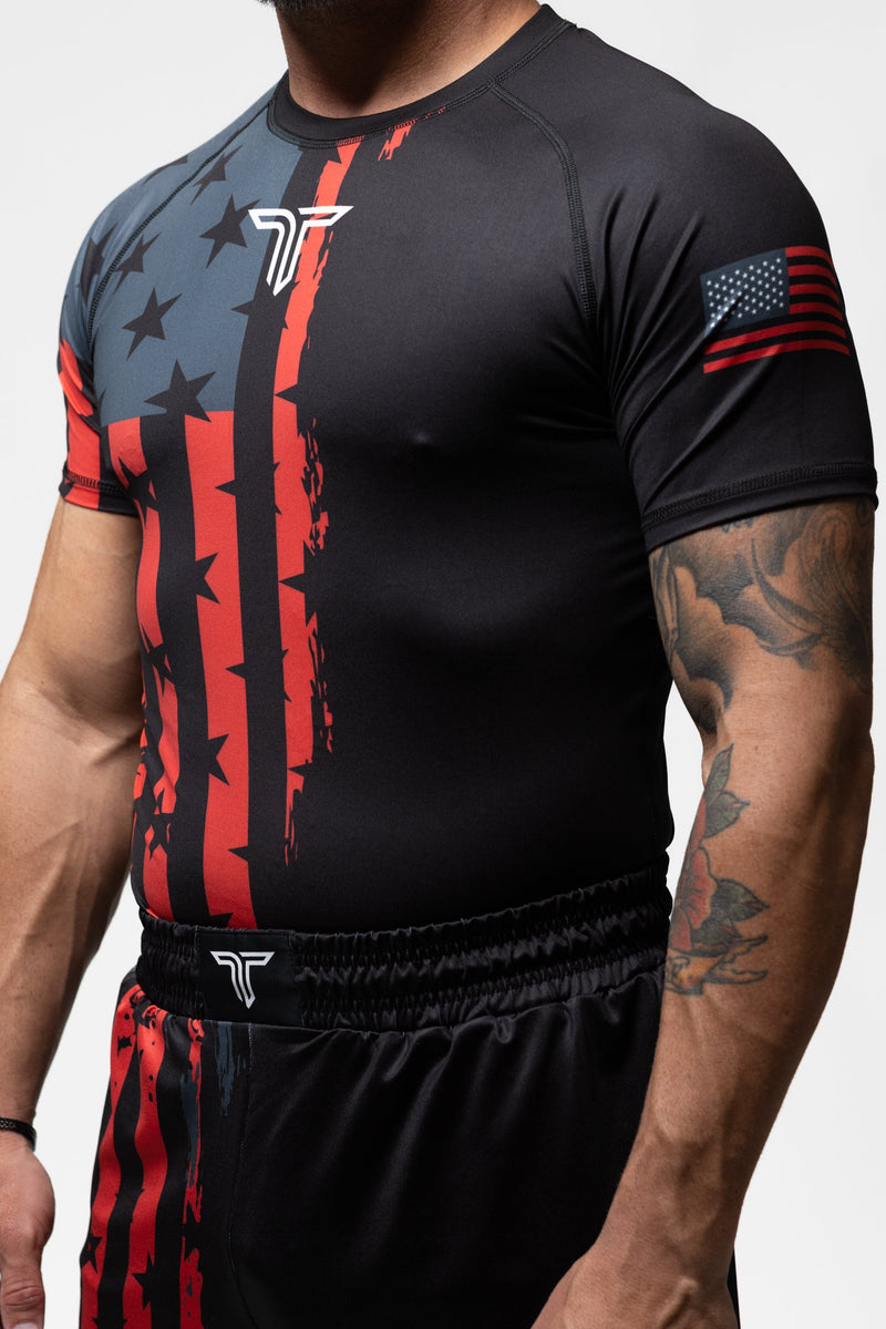 Stars & Stripes Short-Sleeve Rashguard - Black