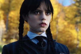 Jenna Ortega stares into the distance in Wednesday.